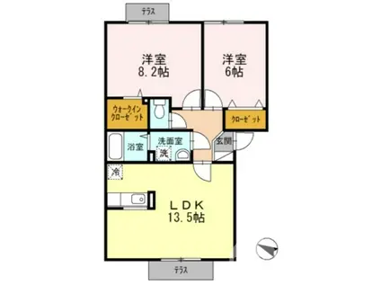 ドミール旭(2LDK/1階)の間取り写真