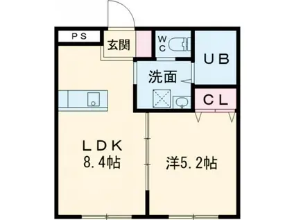 リュヌ・ド・ミエル(1LDK/2階)の間取り写真