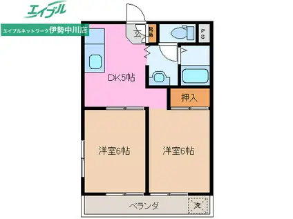 エレボールII(2DK/2階)の間取り写真