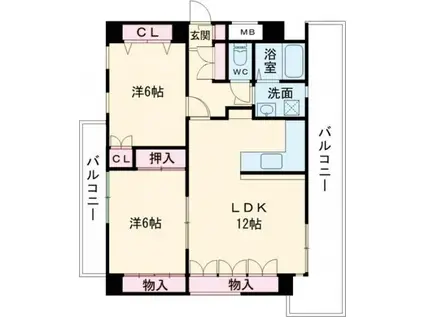 北九州モノレール 北方駅(福岡) 徒歩6分 8階建 築31年(2LDK/8階)の間取り写真