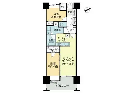 ライオンズ六ッ門サンリヤンタワー(2LDK/12階)の間取り写真