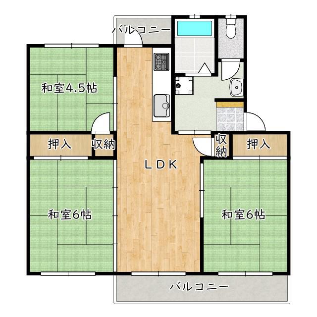 新金岡3丁1番6棟(3LDK/2階)の間取り写真
