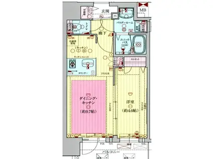 プレサンス四天王寺前夕陽ケ丘(1LDK/4階)の間取り写真