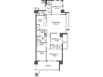 ザ・ケンジントン・レジデンス横濱片倉(4LDK/3階)の間取り写真