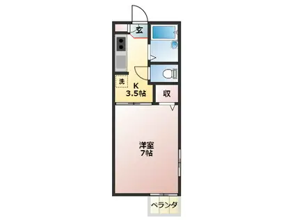 第2ハイツ相生(1K/2階)の間取り写真