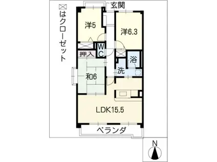 ピアネーズ神ノ倉(3LDK/3階)の間取り写真