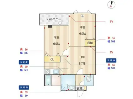 ピノモンテ城南(2LDK/3階)の間取り写真