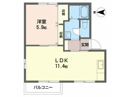 グレースフル赤坂C(1LDK/2階)の間取り写真