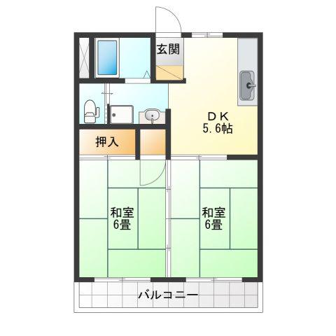 YAYOICHO FLAT(2DK/2階)の間取り写真
