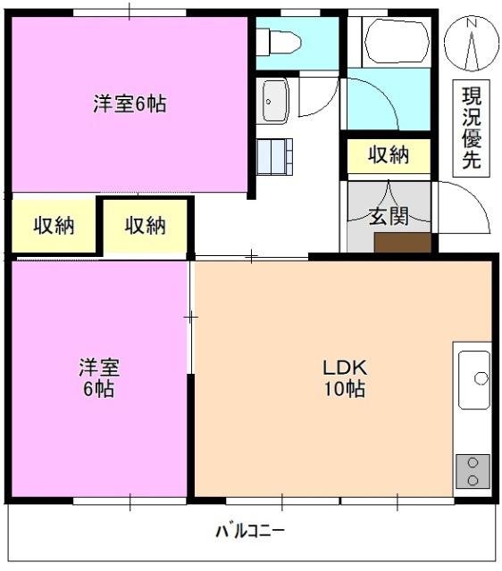 西澤マンション往生地ビュー(2LDK/3階)の間取り写真