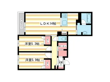 グランシャーメゾン新大宮(2LDK/2階)の間取り写真