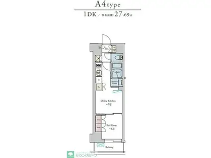 BRILLIA IST 池尻大橋(1DK/3階)の間取り写真