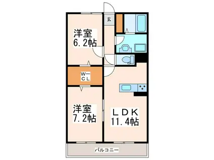 クロノス31田井島(2LDK/9階)の間取り写真