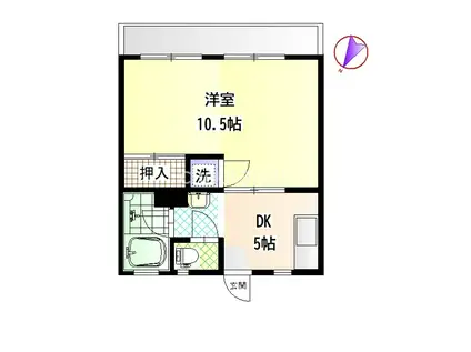 ハイツムサシノ(1DK/3階)の間取り写真