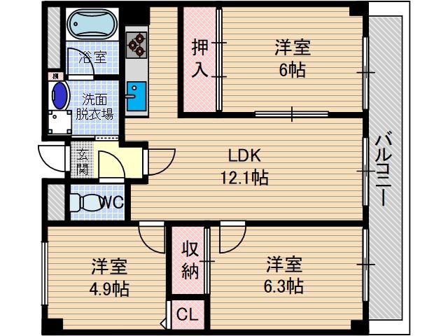 マンションフォルツーナ(3LDK/3階)の間取り写真