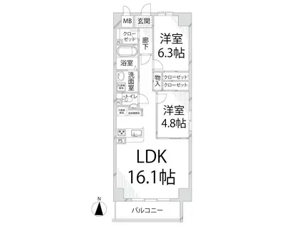 キャッスルコート土山(2LDK/2階)の間取り写真