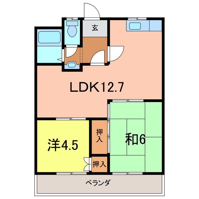 フローラルハイツ(2LDK/1階)の間取り写真