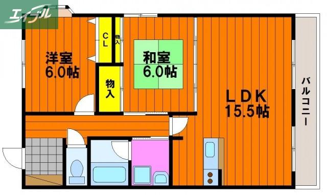 レジデンス泉(2LDK/2階)の間取り写真