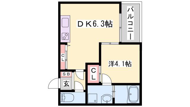 ONDINA(1DK/2階)の間取り写真