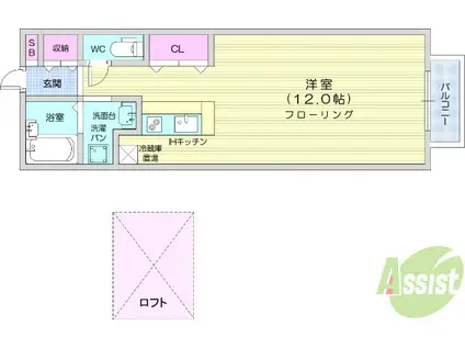 ホットハウス北仙台(ワンルーム/2階)の間取り写真