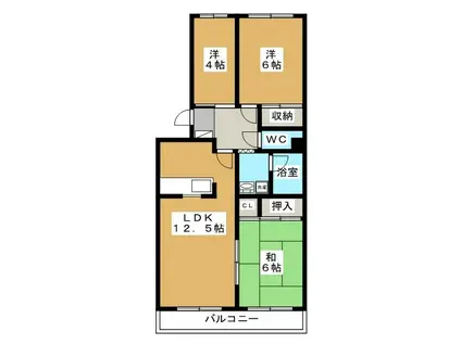 グランデージ横文(3LDK/2階)の間取り写真