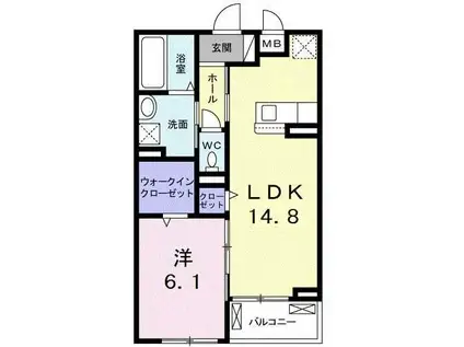 シャンクレールリヴ(1LDK/2階)の間取り写真
