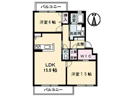 メイプルヒルズ(2LDK/1階)の間取り写真