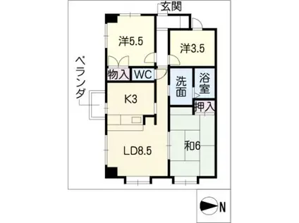パークハイムフモト(2LDK/5階)の間取り写真