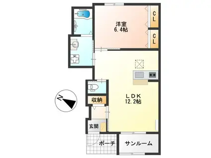 グリーンコート(1LDK/1階)の間取り写真