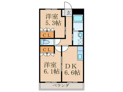 プラムグランデ(2DK/2階)の間取り写真