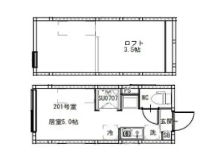 柳原二丁目5コーポ(ワンルーム/2階)の間取り写真