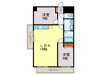 ハイム三味西(2LDK/2階)の間取り写真