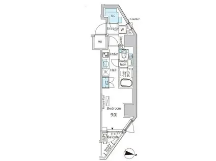 バウスフラッツ品川キャナルサイド(ワンルーム/13階)の間取り写真