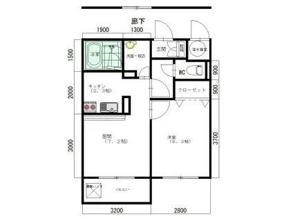 メロディハイツ(1LDK/1階)の間取り写真