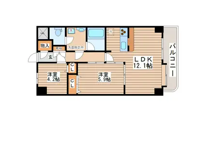 パルテノン新田(2LDK/2階)の間取り写真