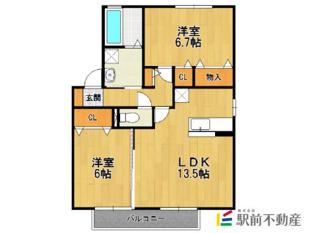 ドエル古賀 B棟(2LDK/2階)の間取り写真