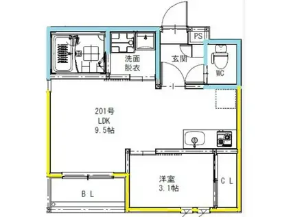 REGALESTプルミエール坪井(1LDK/2階)の間取り写真