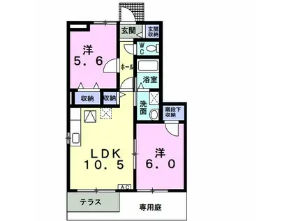 プラーノ川瀬B(2LDK/1階)の間取り写真