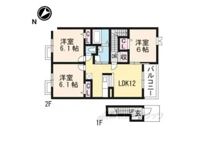カーサ・デルソーレ2(3LDK/2階)の間取り写真