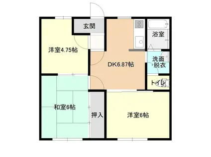 レジデンスリビエラB棟(3DK/1階)の間取り写真