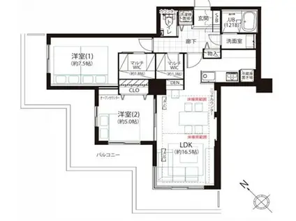 晴海アイランドトリトンスクエアビュータワー(2LDK/11階)の間取り写真
