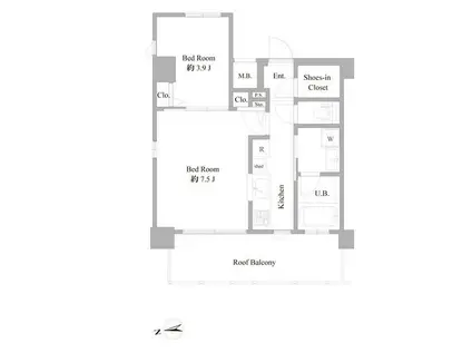 B CITY APARTMENT ITABASHI ノース(1DK/6階)の間取り写真