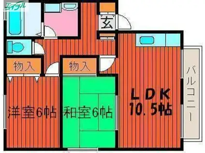 ハイカムールタカハシ B棟(2LDK/1階)の間取り写真