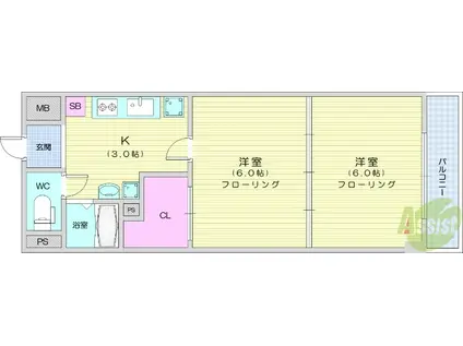 ウィスタリア3(2K/4階)の間取り写真