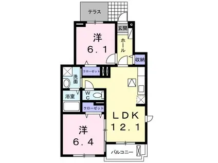 S・クラウド(2LDK/1階)の間取り写真