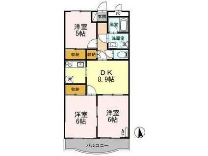 プルメリアイズシ(3DK/1階)の間取り写真