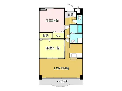 フェニックス(2LDK/6階)の間取り写真