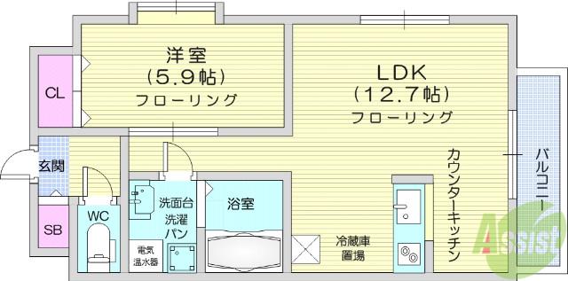 ティンクホームⅡ(1LDK/3階)の間取り写真