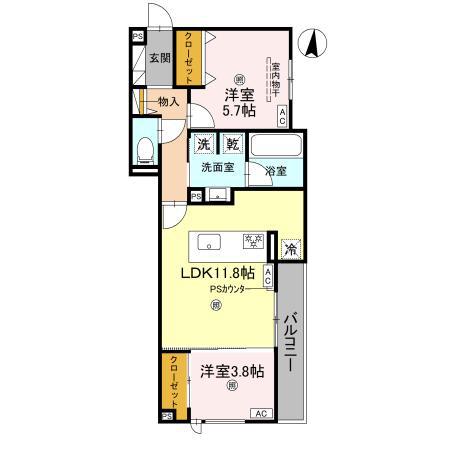 クラシスト三津屋南(2LDK/2階)の間取り写真