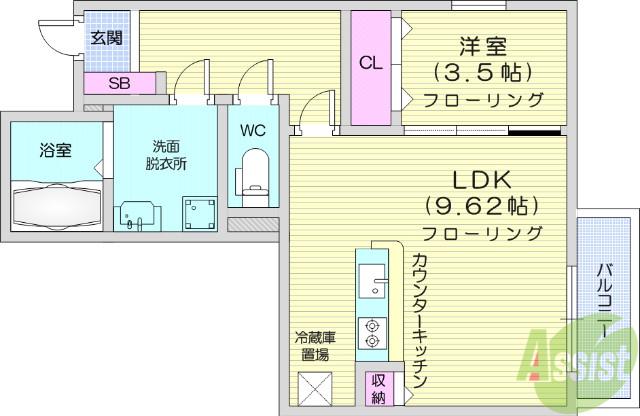 サニープレイス八乙女(1LDK/1階)の間取り写真